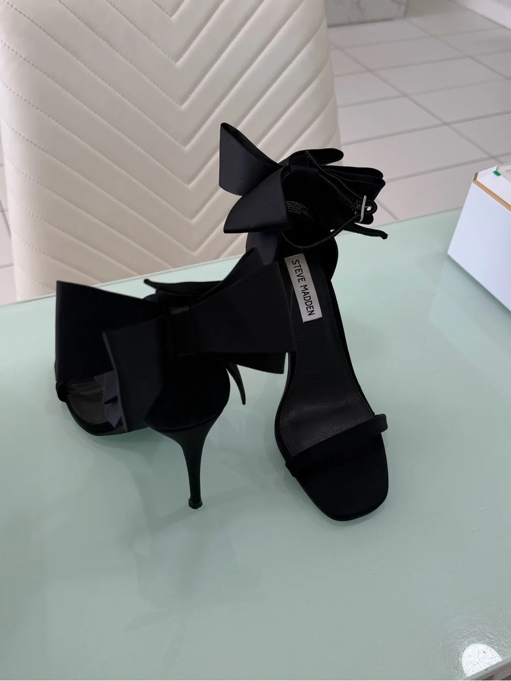 Steve Madden Black Bow Ankle-Strap Heels